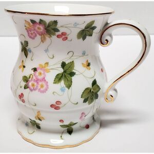 Nantucket Tea Cup Coffee Mug Floral Botanical White/Green/Pink Gold Leafing